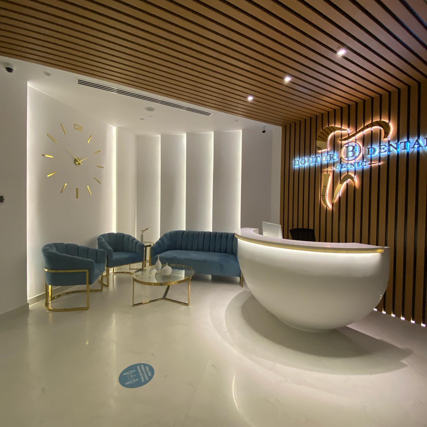 Doctor B reception with backlit signage